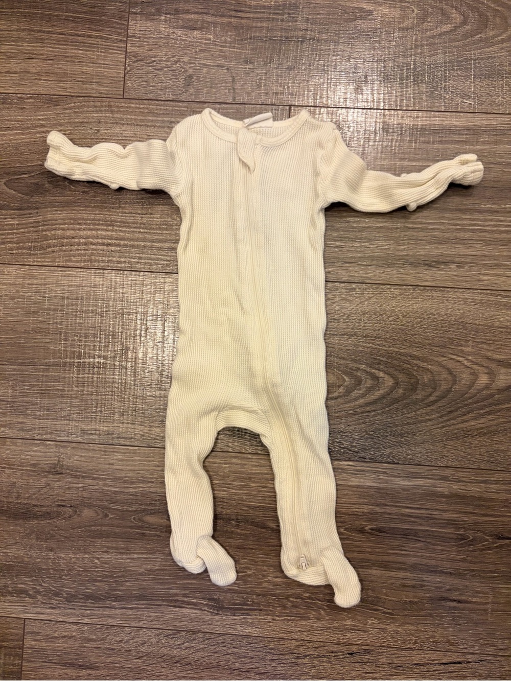 Spearmint Love Cream Waffle Knit Baby One-Piece Zipper Footed Romper
